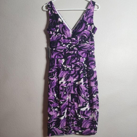 Jones New York Dress Womens 6P Purple Orchid Multi Sheath Sleeveless Ruched - Picture 9 of 14